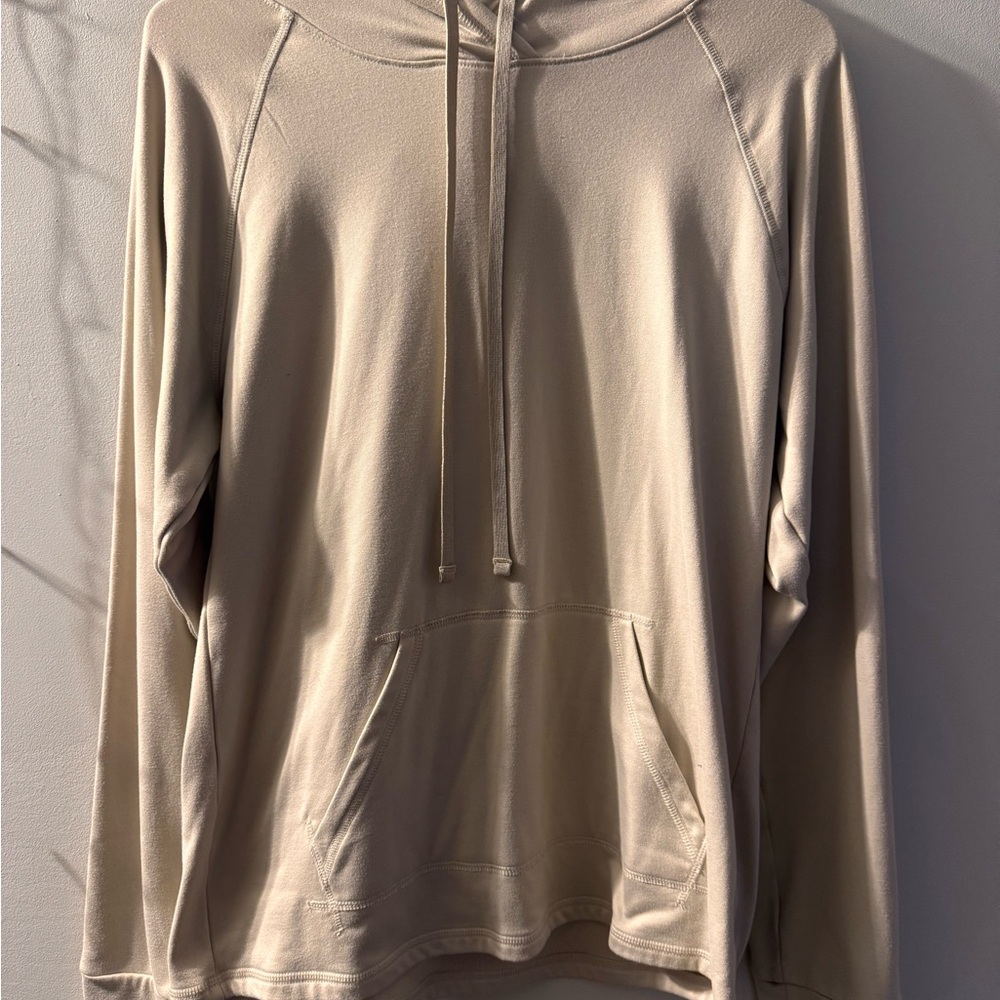 Beige Lightweight Hoodie with Front Pocket